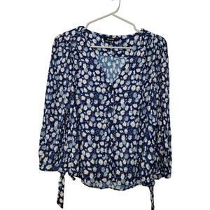 Madewell Womens Blouse Top S Blue Floral 100% Viscose Long Sleeves Button-Up
